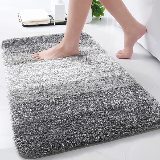 Arotive Microfiber Bathroom Rugs, Shaggy Soft and Absorbent Bath Rug, Non-Slip, Thick Plush Machine Washable Dry Bath Mats for Bathroom, Tub and Shower, 30x20, Grey, Rectangular