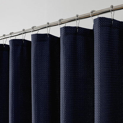 OWENIE Navy Blue Shower Curtain, Waffle Weave Heavy Fabric Shower Curtain for Bathroom, Waterproof Thick Textured 420G/M Soft Elegant Luxury Hotel Spa Bath Curtains, Machine Washable, 72W x 72L