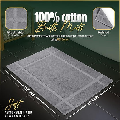 Pearl Linens 100% Ring Spun Cotton Bath Mat (Pack of 12) 18 x 25 Inch, Washable, Soft & Absorbent Terry Bathroom Floor Mat – Not Bathroom Rugs – Quick-Dry After Shower Bath Mat, 687 GSM, Light Grey