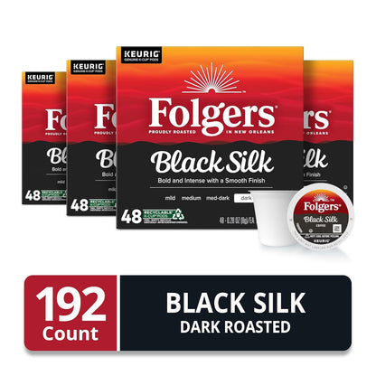 Folgers Black Silk Dark Roast Coffee, 192 Keurig K-Cup Pods