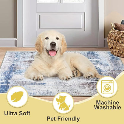 COMSLE Door Mat, Front Door Mat Indoor for Entrance Faux Wool Absorbent Non Slip Modern Throw Rug for Entryway Hallway Muddy Paws - Pet Friendly, 20x32 Inches,Sierra Blue Machine Washable
