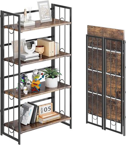 4NM No Assembly 4 Tiers Folding Bookshelf, 47.2" H Foldable Storage Shelves