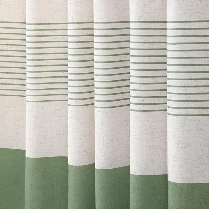 XOGUIBO Sage Green Shower Curtain Boho Linen Striped Shower Curtains for Bathroom with Tassel 72 X 72