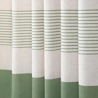 XOGUIBO Sage Green Shower Curtain Boho Linen Striped Shower Curtains for Bathroom with Tassel 72 X 72