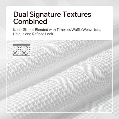 TURKIO White Waffle Shower Curtain, Waffle Weave Striped Shower Curtain Hotel Luxury White Fabric Shower Curtains for Bathroom
