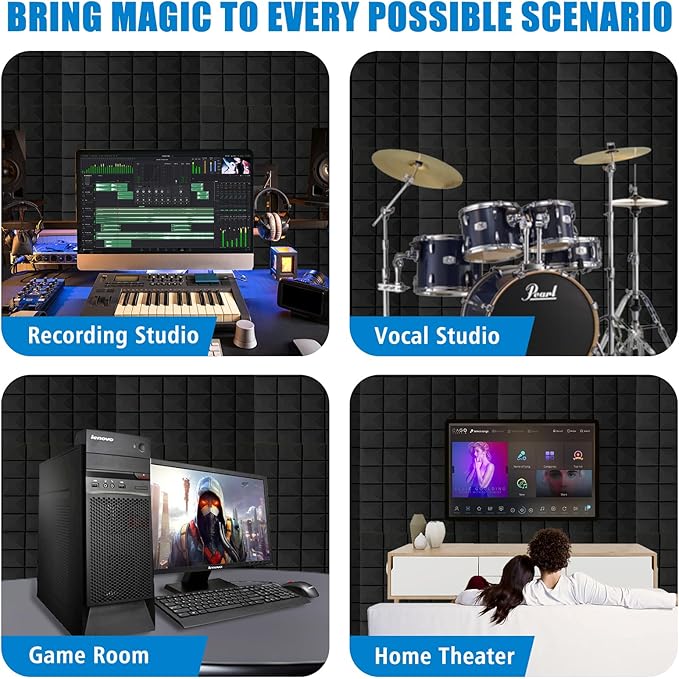 4 PCS Acoustic Panels, High Density Fire Resistant & Noise Absorbing