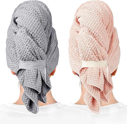 YHPDYL Microfiber Hair Towel Wrap Turban 2 Pack Large | Super Absorbent Quick Dry & Anti-Frizz for Women with Curly Hair | 27.5" x 39.4" Hair Towel Cap