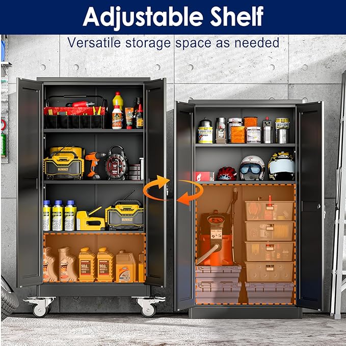 61" H Metal Garage Storage Cabinet, Rolling Tool Cabinet