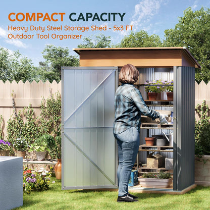 5x3FT Multi-Used Shed & Outdoor Storage Shed with Lockable Door, Compact Metal Tool Shed for Garden, Backyard, Patio, Utility, and Various Storage Shed(Matte Gray)