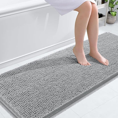 OLANLY Bathroom Rugs 59x24, Extra Soft Absorbent Chenille Bath Rugs, Rubber Backing Quick Dry, Machine Washable Bath Mats for Bathroom Floor, Tub and Shower, Home Decor Accessories, Light Grey