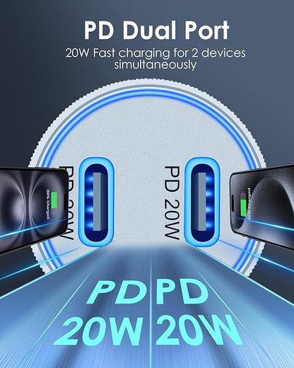 iPhone 17/17 Pro Max Car Charger Fast Charging, 40W Dual Port Fast USB C Car Charger Adapter + Type C Charging Block + 2x3FT USB C Cable Cord for iPhone 17/17 Pro/16/16 Pro Max/15/15 Pro/Plus, iPad