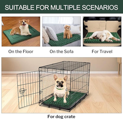 WITTOP Washable Dog Bed Plush Orthopedic Outdoor Crate Mat with Non-Slip Bottom,Luxe Soft Kennel Pad for Pets,Cozy Cage Cushion & Pet Sleeping Mattress Large Sized,Medium,Small Dogs,24 x 18 inch,Green