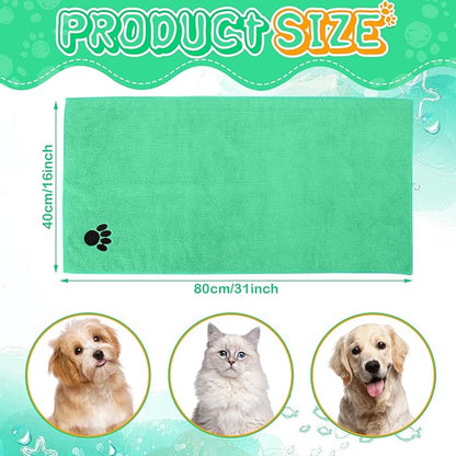 Chumia 4 Pack Dog Towels for Drying Pet Grooming Absorbent Dogs Soft Microfiber Quick Drying Winter Large Medium Small Puppy Bath Towels for Kitten Cats Pets(16 x 31 Inch,Green)