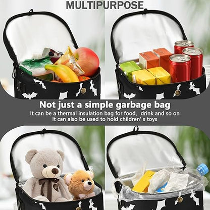 Bat Car Trash Can Halloween Black Car Garbage Bag with Lid Hanging Waterproof Leak Proof Vehicle Storage Bin