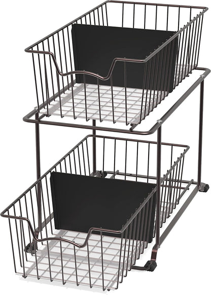 SimpleHouseware 2 Tier Cabinet Wire Basket Drawer Organizer, Brown