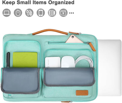 MOSISO 360 Protective Laptop Case 13.3 inch, 13-13.3 inch Laptop Sleeve Compatible with MacBook Air/Pro 13 / Pro 14,HP Dell Acer ASUS,Side Open Carrying Case with 4 Zipper Pockets&Handle, Aqua Green