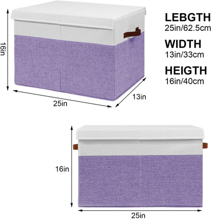 Large Toy Box with Lid, Sturdy Toy Storage Chest Bin Boxes Organizer Basket with Dividers for Toddlers, Kids, Boys, Girls, Nursery, Living Room, Bedroom, Playroom 25"x13" x16" (Purple and White)