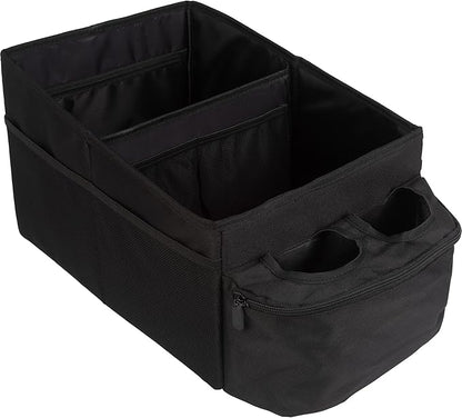 Backseat Car Organizer Back Seat or Front Car Seat Organizer - Collapsible Storage Box Caddy with 2 Cupholders and Partitions for Files, Books, Toys, Snacks, Drinks or Road Trip Essentials by Stalwart