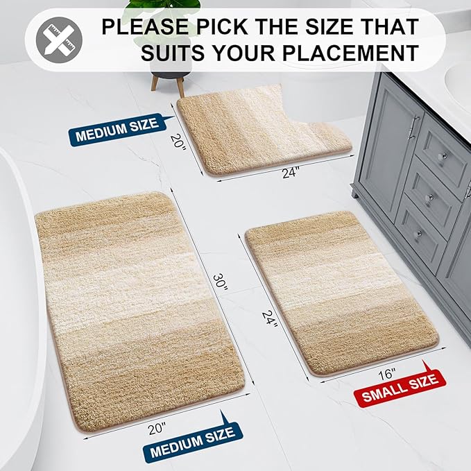 Arotive Microfiber Bathroom Rugs, Shaggy Soft and Absorbent Bath Rug, Non-Slip, Thick Plush Machine Washable Dry Bath Mats for Bathroom, Tub and Shower, 59x24, Camel, Rectangular