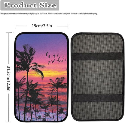 Dreaweet Sunset Palm Tree Print Arm Rest Cover for Car Women Purple Car Center Console Cushion Pad Hawaiian Car Accessories Universal Armrest Cover for SUV Sedan