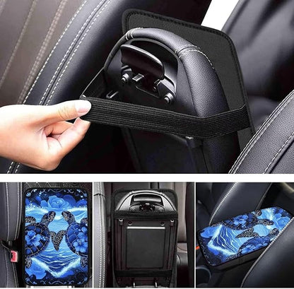Suobstales Turtle Hibiscus Print Car Center Console Armrest Cover Seat Box Mat Auto Decorations Fit Most Vehicle SUV Truck Sedan
