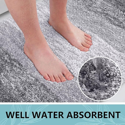 Arotive Microfiber Bathroom Rugs, Shaggy Soft and Absorbent Bath Rug, Non-Slip, Thick Plush Machine Washable Dry Bath Mats for Bathroom, Tub and Shower, 47x32, Grey, Rectangular