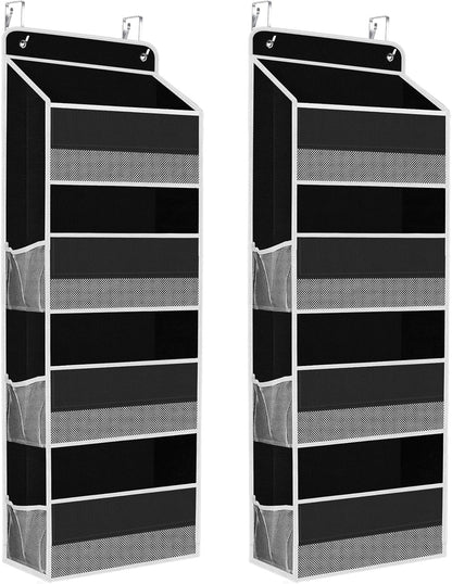 2 Pack Over The Door Organizer, Hanging Storage Organizer with Clear Window, 40lb Ultra Sturdy Large Capacity Room Organizer for Pantry Laundry Bathroom Nursery Closet (Black)