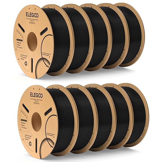 ELEGOO PLA Filament 1.75mm Black 10KG, 3D Printer Filament Bulk Dimensional