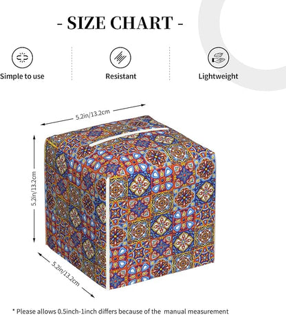 Mexican Talavera Ceramic Tile Tissue Box Cover Square, Retro Boho Flowers Tissue Box Holder Waterproof Leather Facial Paper Organizer Dispenser for Bathroom Home Car Nightstand Vanity Desk