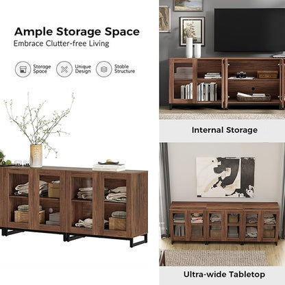 WAMPAT Modern TV Stand with Glass Doors