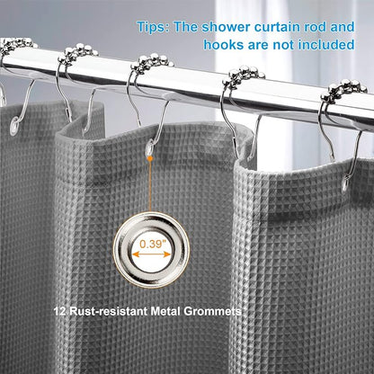 AmazerBath Grey Shower Curtain, Waffle Shower Curtain Gray, Premium Fabric with Waffle Weave, Heavy Duty 240GSM, Hotel Quality Bathroom Shower Curtains, 72 x 72 Inches
