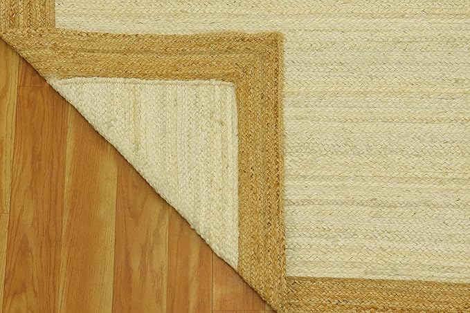 Scalloped Edge Rug, Hand Woven Natural Jute Area Rug, 4x7 Ft Beige & Brown Braided Sisal Kilim Rugs for Living Room, Kitchen, Entryway, Farmhouse