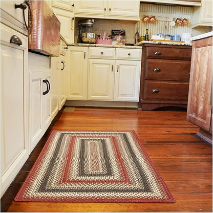 Homespice Chester Black and Red Braided Rugs 20x30 - Lodge and Cabin Style Jute Kitchen Rug