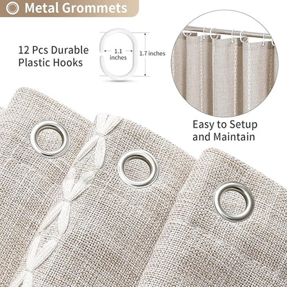 MitoVilla Boho Extra Long Shower Curtain 72 x 96, Taupe Modern Farmhouse 96 inch XL Polyester Linen Texture Tassel Fabric Shower Curtain Set with Hooks for Cottagecore Country Bathroom Decor,Taupe
