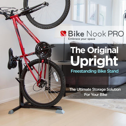 Bike Nook Bike Stand & Vertical Storage Rack The Original Vertical Bicycle Floor Stand for Garage Storage and Indoor and Outdoor use, Perfect Bike Accessories for Small Spaces with No Drilling
