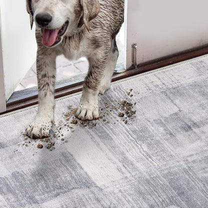 COMSLE Door Mat, Front Door Mat Indoor for Entrance Faux Wool Absorbent Non Slip Modern Throw Rug for Entryway Hallway Muddy Paws - Pet Friendly, 32x48 Inches,Gray/Blue Machine Washable