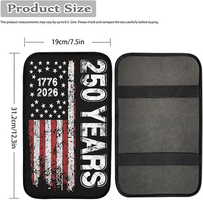 Dreaweet 250 Years American Flag Car Center Console Cover Patriotic Car Accessories Arm Rest Cover Middle Console Cushion Pad Anti-Scratch Universal Armrest Storage Box Mat