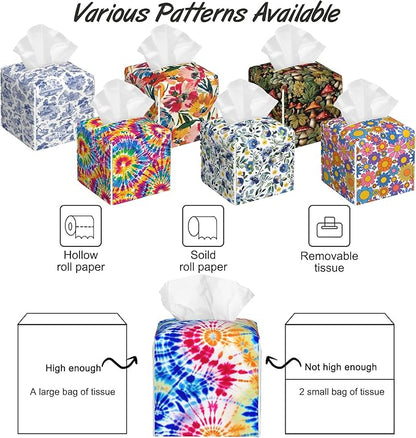 Rainbow Tie Dye Swirl Tissue Box Cover Square,Tissue Box Holder with Belt Bottom,Stylish Leather Napkin Holder for Vanity Countertop,Nightstands,Office Desk,5.2"×5.2"×5.2"