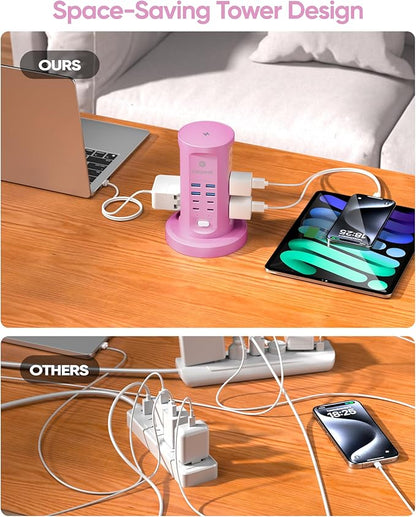 Power Strip Tower, kakyanill Surge Protector Tower 9 AC Outlets 8 USB, 6 Ft