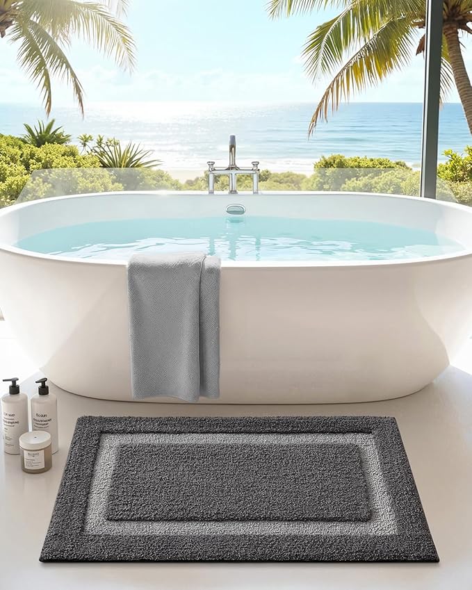 Color&Geometry Bathroom Rugs, Water Absorbent and Quick Dry Microfiber Bath Rugs-24"x36", Non-Slip, Machine Washable, Extra Soft Plush Bath Mats for Bathroom, Laundry Room, Dark and Light Grey