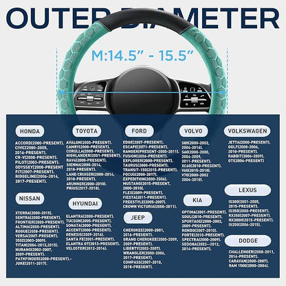 PIC AUTO Massage Steering Wheel Cover, Mint Football Pattern Material Spliced Leather Car Steering Wheel Protector, Car Interior Accessories, Universal Fit 14.5"-15.5" for Cars, Trucks, Van, SUV