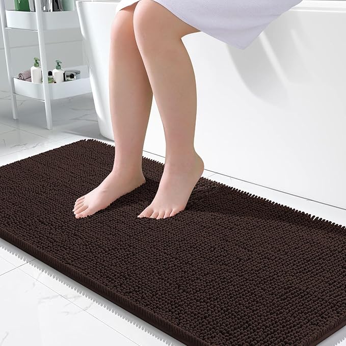 OLANLY Bathroom Rugs 50x30, Extra Soft Absorbent Chenille Bath Rugs, Rubber Backing Quick Dry, Machine Washable Bath Mats for Bathroom Floor, Tub and Shower, Home Decor Accessories, Brown
