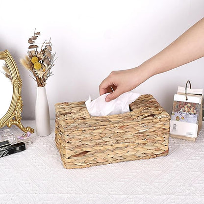 Sumnacon Tissue Box Cover Water Hyacinth Tissue Box Rectangular Tissue Holder Woven Tissue Cover Wicker Tissue Box Holder for Bathroom Toilet Table Desk Home Office Car