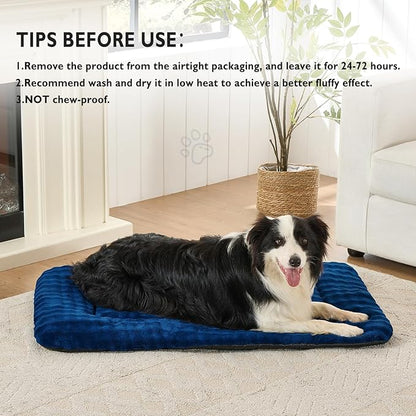 Yaning Dog Bed Mat Crate Pad for Large Dogs, Washable Soft Pet Sleeping Mat Kennel Pad with 3D Bubble Pattern, Navy Blue, 36"x 23"