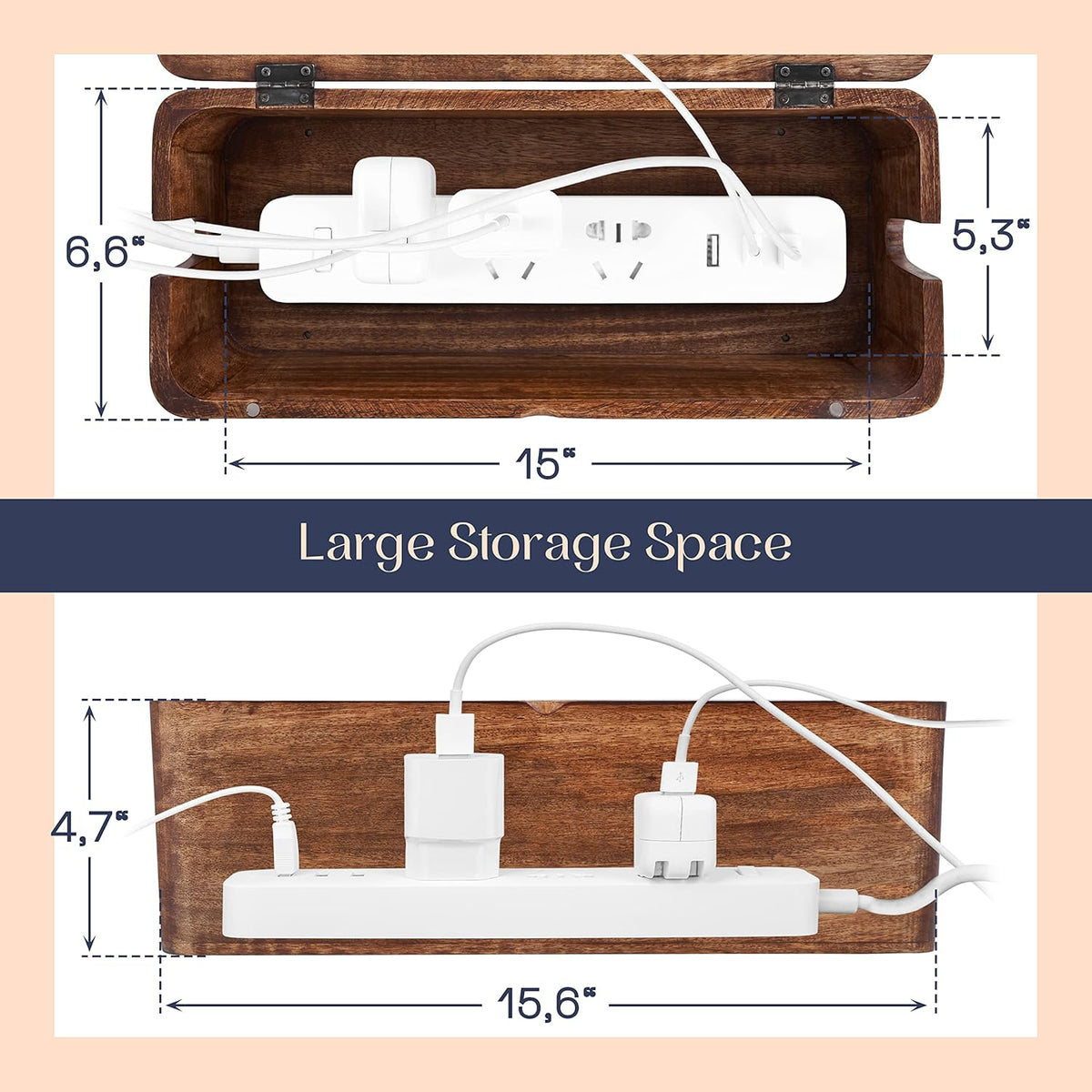 Large Cable Management Box - Cable Organizer Box and Power Strip Box for Electrical Cord Management - Hide Desk Cord and Floor Cables - Wire Storage and Organization for Cords