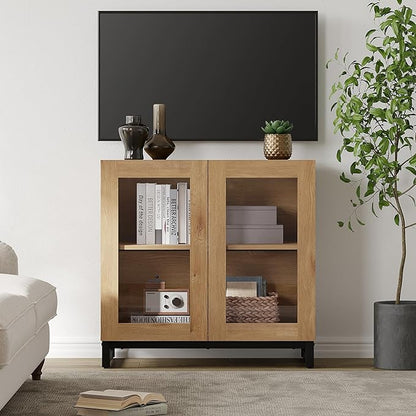 WAMPAT Modern TV Stand with Glass Doors