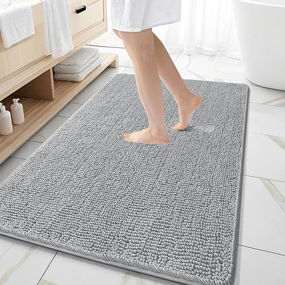 OLANLY Bathroom Rugs 59x35, Extra Soft Absorbent Chenille Bath Rugs, Rubber Backing Quick Dry, Machine Washable Bath Mats for Bathroom Floor, Tub and Shower, Home Decor Accessories, Light Grey