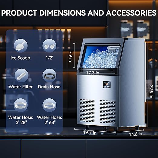 Coolski 150 lbs/24H Commercial Ice Maker Machine, 45 Cubes/6mins, 35 lbs Ice