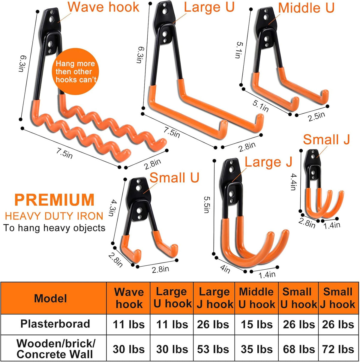 AOBEN Garage Hooks Heavy Duty, Steel Garage Storage Hooks, Utility Tool Hangers and Combinable Wall Mount Garage Hooks for Organizing Ladders, Bikes, Hoses, and More Equipment (Small J, 4 Pack)