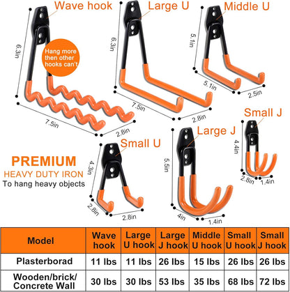 AOBEN Garage Hooks Heavy Duty, Steel Garage Storage Hooks, Utility Tool Hangers and Combinable Wall Mount Garage Hooks for Organizing Ladders, Bikes, Hoses, and More Equipment (Small J, 4 Pack)